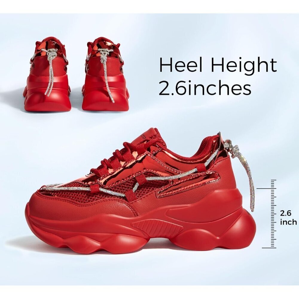 Women's 90s Chunky Sneakers Rope Platform Casual Thick Rave Walking Shoes Red - Picture 2 of 9